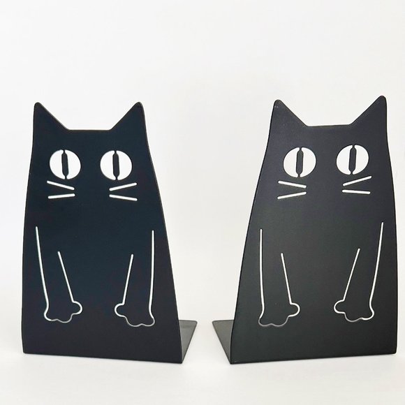 NEW Set of 2 Black Cats Metal Bookends 8" Cat Lady Box - Picture 1 of 4